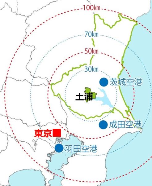 土浦市位置図（東京から1時間）