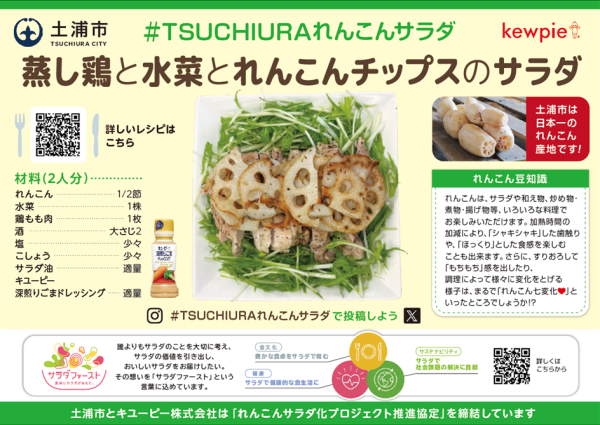 蒸し鶏と水菜とれんこんチップスのサラダ