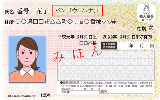 マイナンバーカード(振り仮名あり_漢字氏名横版)